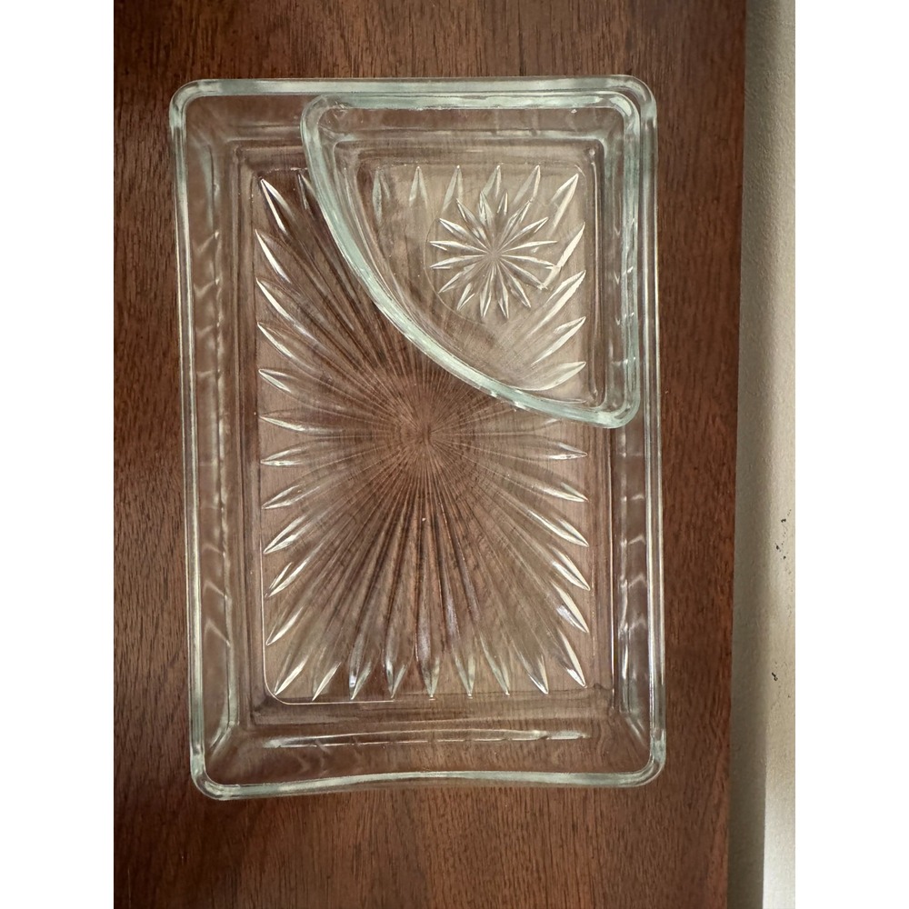 Vintage Mid-Century Glass Rectangle Dish & 1 Small Corner Dish Catch-All